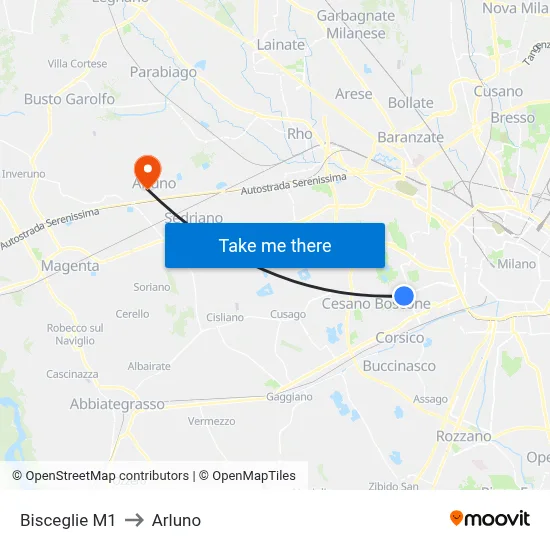 Bisceglie M1 to Arluno map