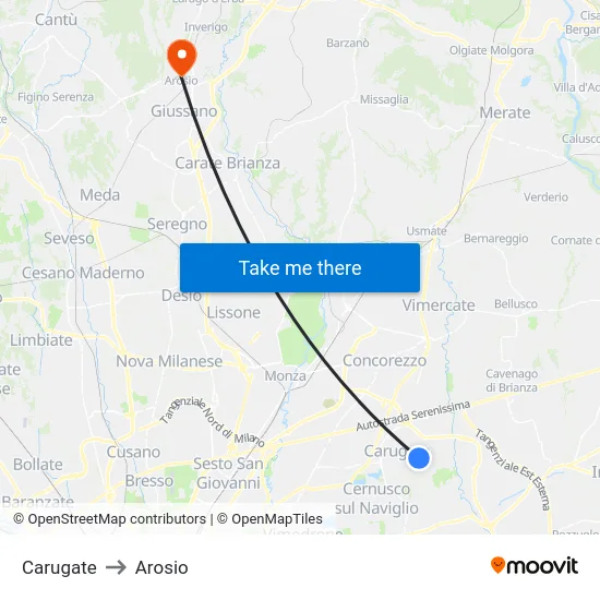 Carugate to Arosio map