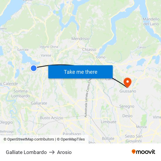 Galliate Lombardo to Arosio map