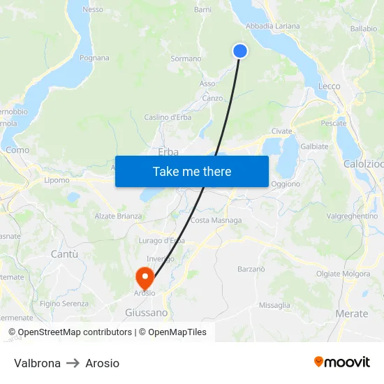 Valbrona to Arosio map
