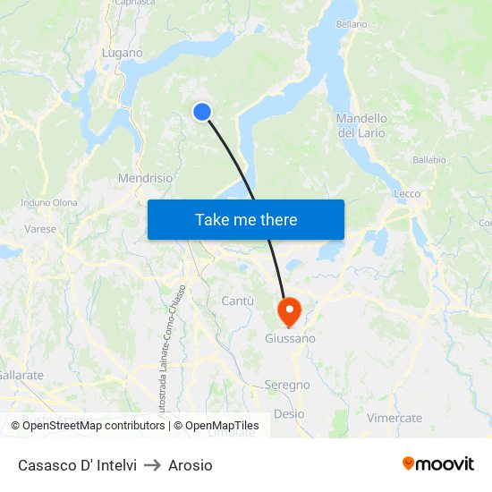 Casasco D' Intelvi to Arosio map
