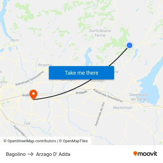 Bagolino to Arzago d'Adda map