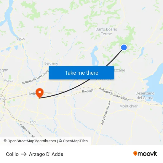 Collio to Arzago D' Adda map