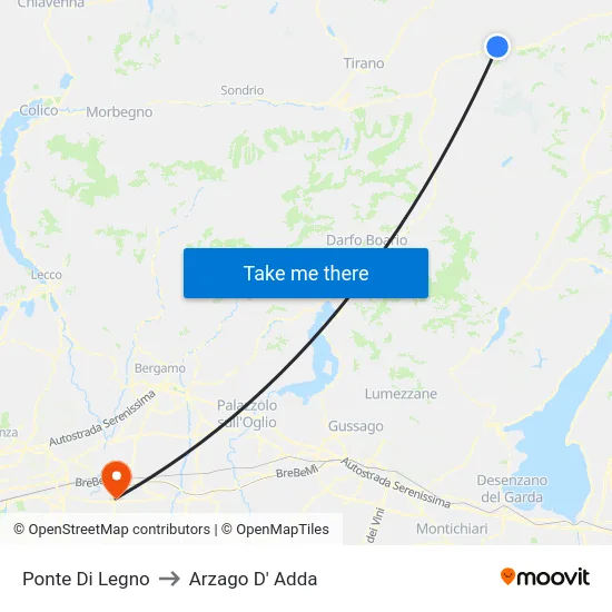 Ponte Di Legno to Arzago D' Adda map