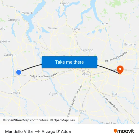 Mandello Vitta to Arzago D' Adda map