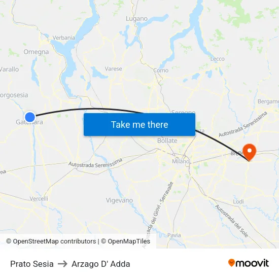 Prato Sesia to Arzago d'Adda map