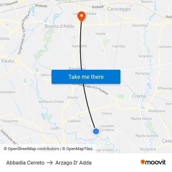 Abbadia Cerreto to Arzago d'Adda map