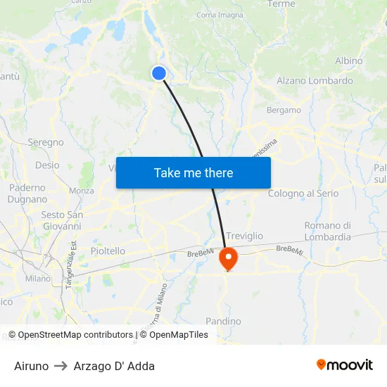 Airuno to Arzago d'Adda map