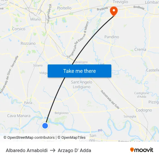 Albaredo Arnaboldi to Arzago d'Adda map