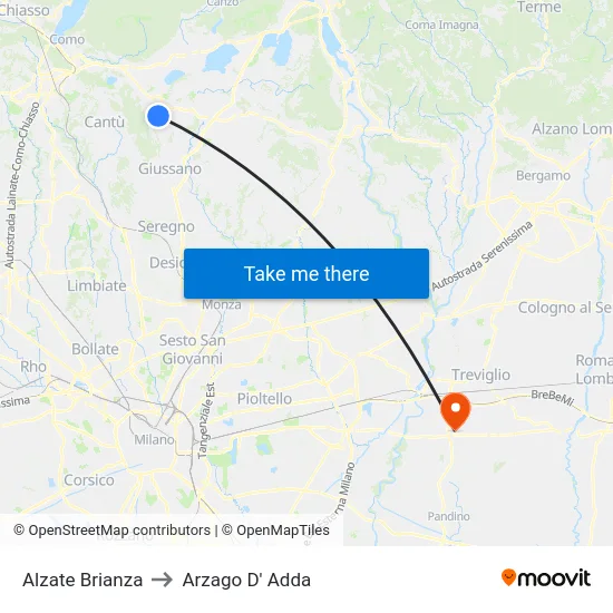 Alzate Brianza to Arzago d'Adda map