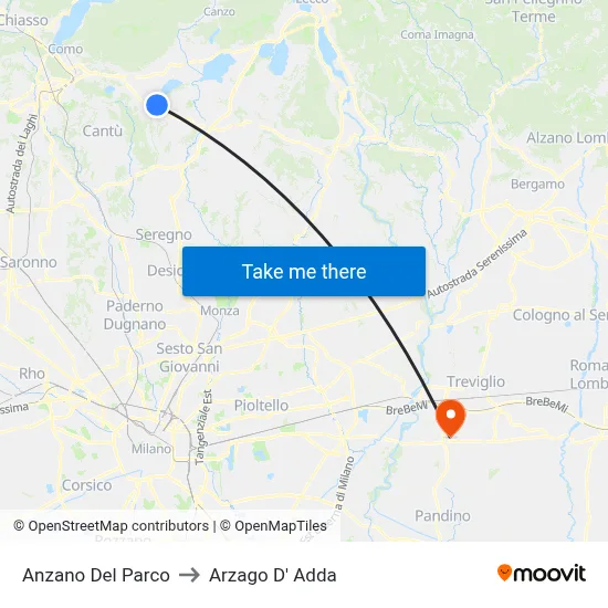 Anzano Del Parco to Arzago d'Adda map