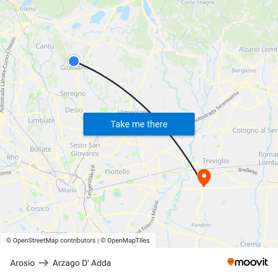 Arosio to Arzago d'Adda map