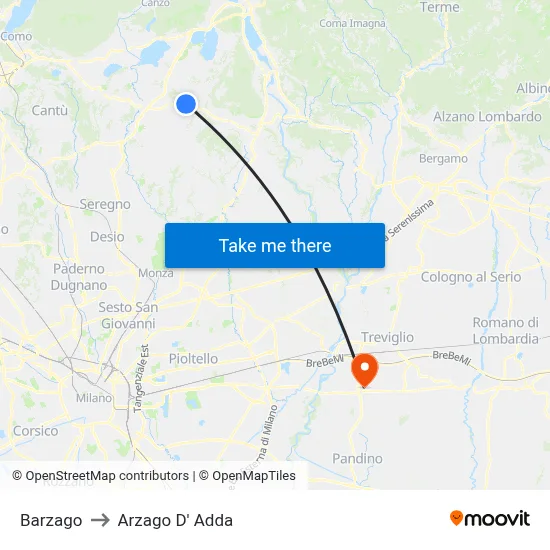 Barzago to Arzago d'Adda map