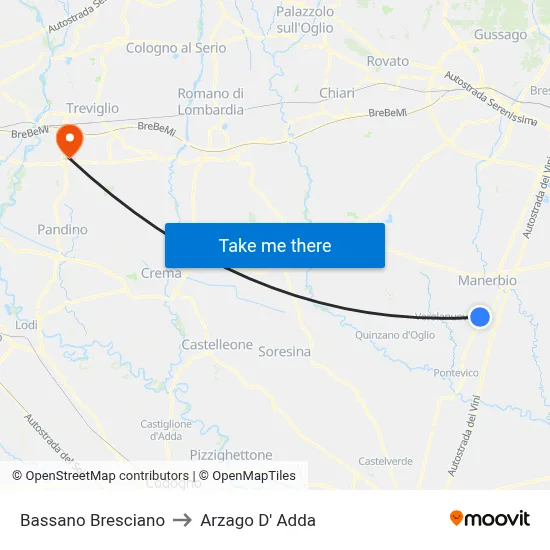 Bassano Bresciano to Arzago d'Adda map