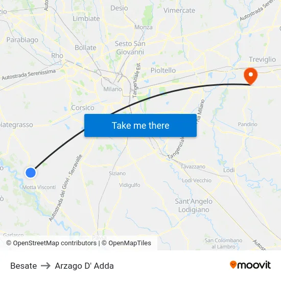 Besate to Arzago D' Adda map