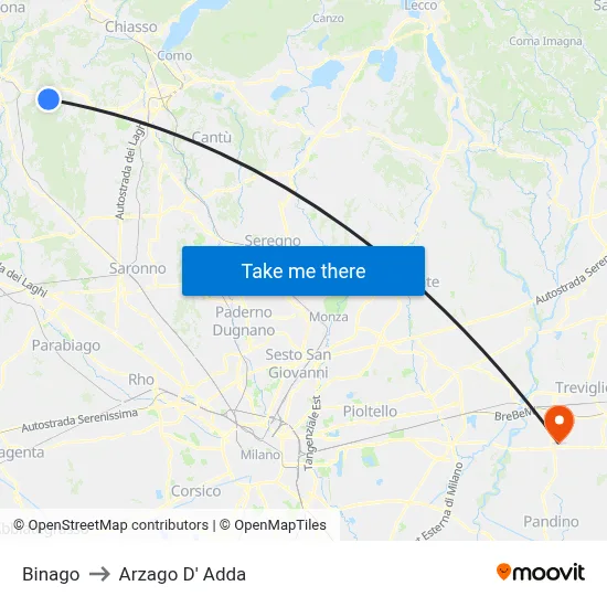 Binago to Arzago d'Adda map