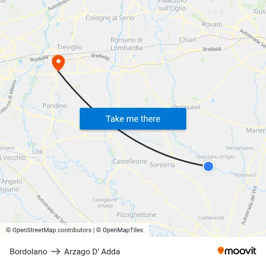 Bordolano to Arzago d'Adda map