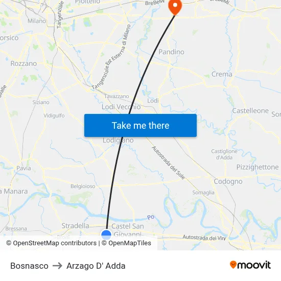 Bosnasco to Arzago d'Adda map