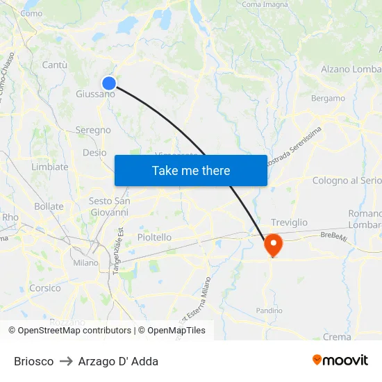 Briosco to Arzago D' Adda map
