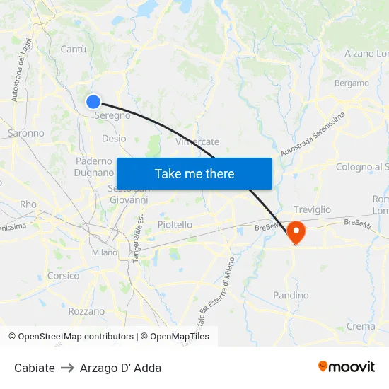 Cabiate to Arzago d'Adda map