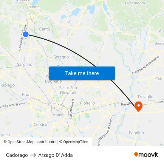 Cadorago to Arzago d'Adda map