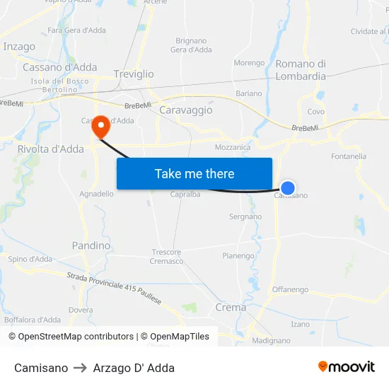 Camisano to Arzago d'Adda map