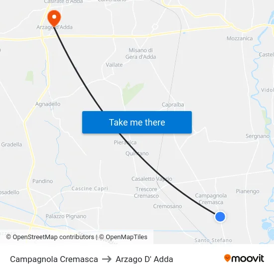 Campagnola Cremasca to Arzago D' Adda map