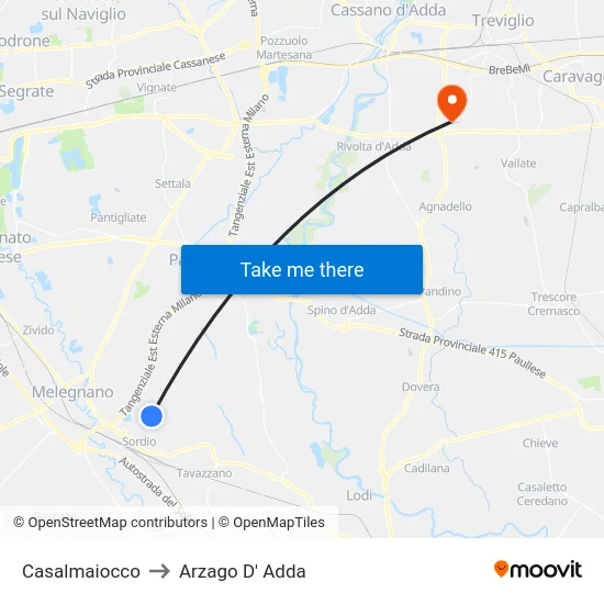Casalmaiocco to Arzago D' Adda map