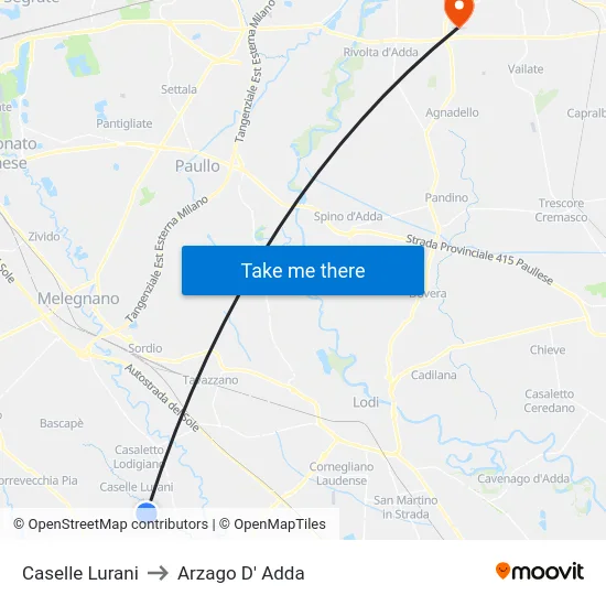 Caselle Lurani to Arzago D' Adda map