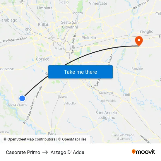 Casorate Primo to Arzago D' Adda map