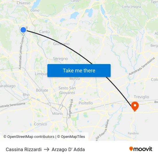 Cassina Rizzardi to Arzago D' Adda map