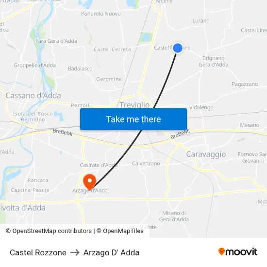Castel Rozzone to Arzago d'Adda map