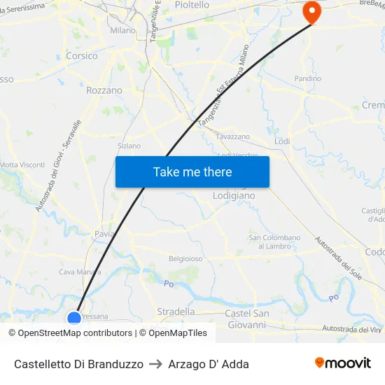 Castelletto Di Branduzzo to Arzago D' Adda map
