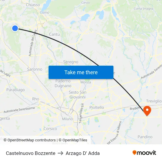 Castelnuovo Bozzente to Arzago d'Adda map