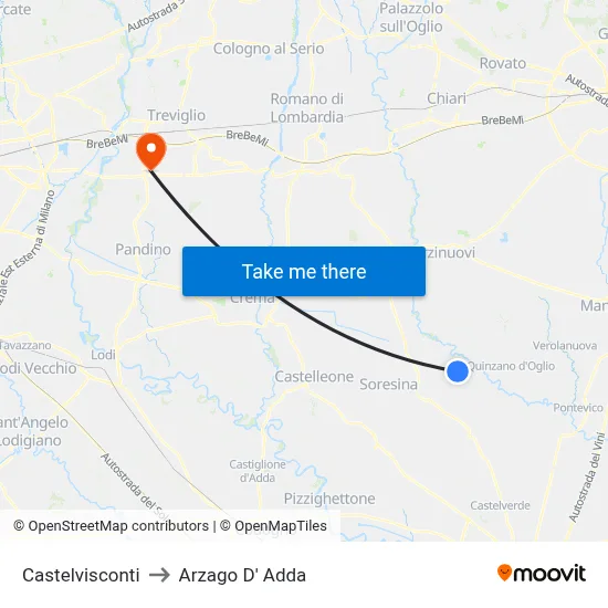 Castelvisconti to Arzago d'Adda map