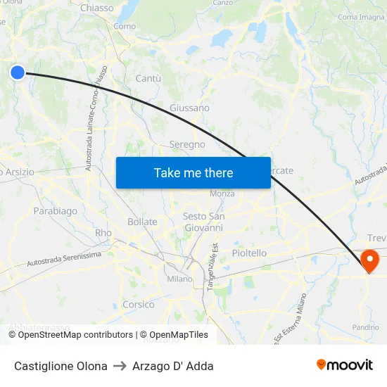 Castiglione Olona to Arzago D' Adda map