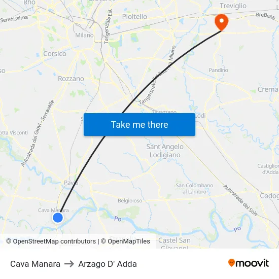 Cava Manara to Arzago D' Adda map