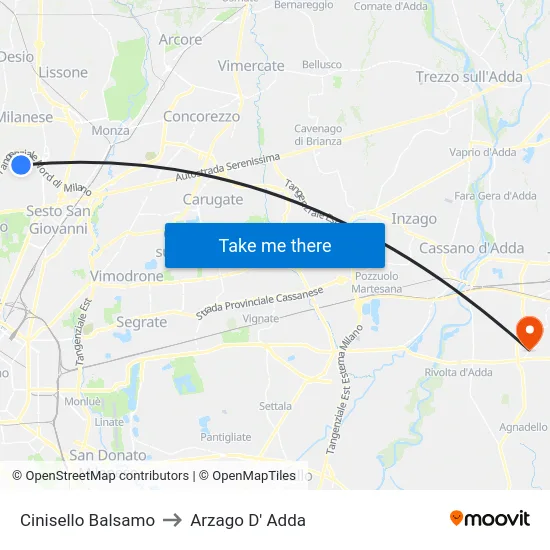 Cinisello Balsamo to Arzago d'Adda map
