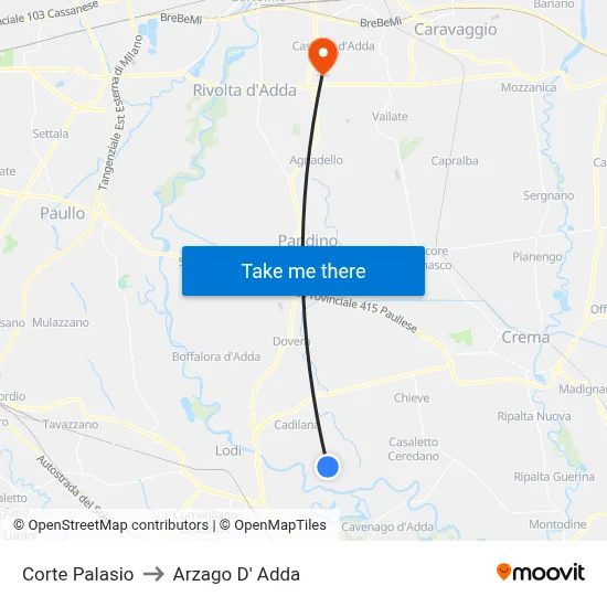 Corte Palasio to Arzago d'Adda map