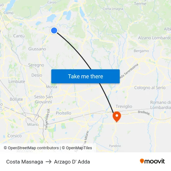 Costa Masnaga to Arzago d'Adda map