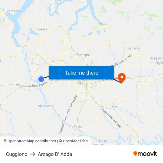 Cuggiono to Arzago d'Adda map
