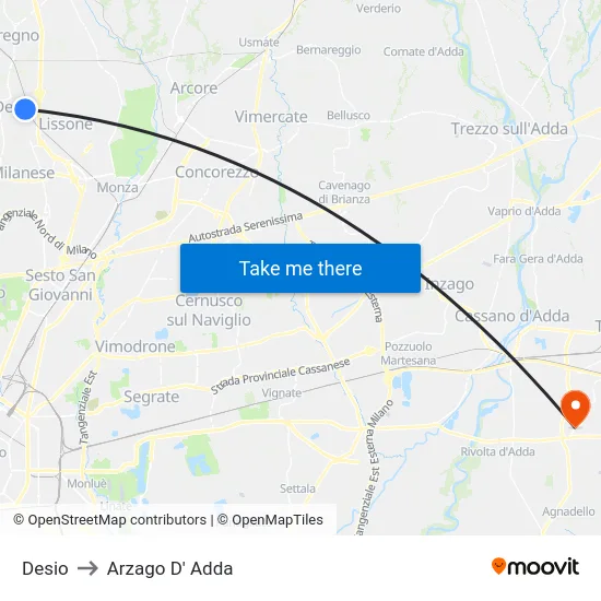 Desio to Arzago d'Adda map