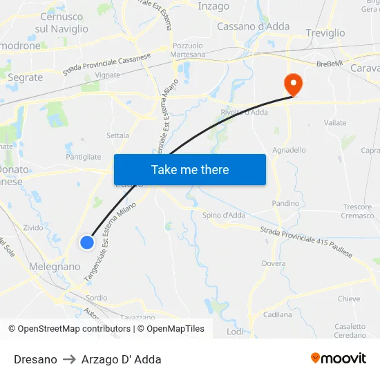 Dresano to Arzago d'Adda map