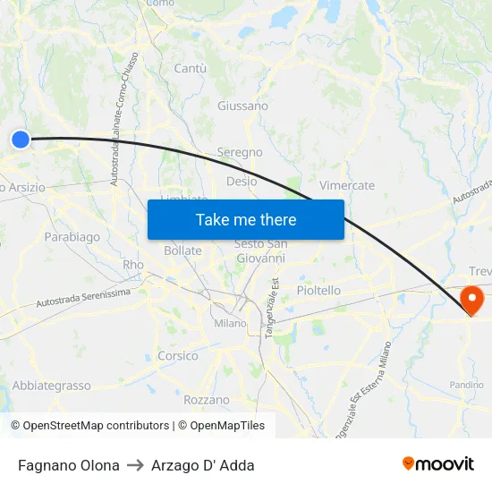 Fagnano Olona to Arzago d'Adda map