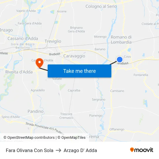 Fara Olivana Con Sola to Arzago d'Adda map