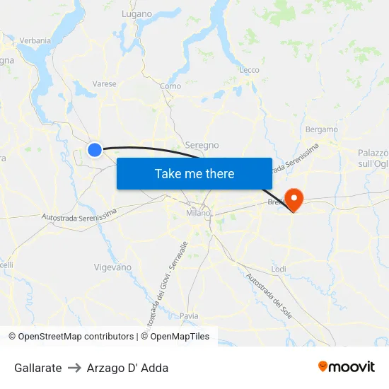 Gallarate to Arzago d'Adda map
