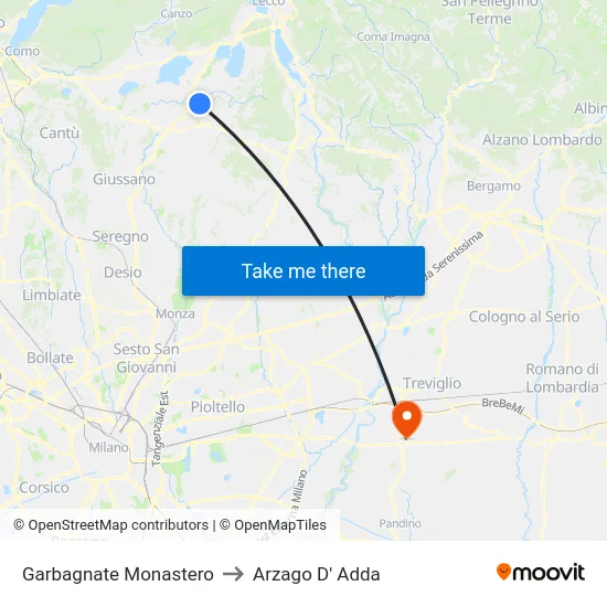 Garbagnate Monastero to Arzago d'Adda map