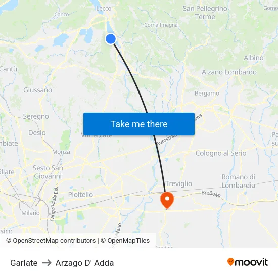 Garlate to Arzago d'Adda map
