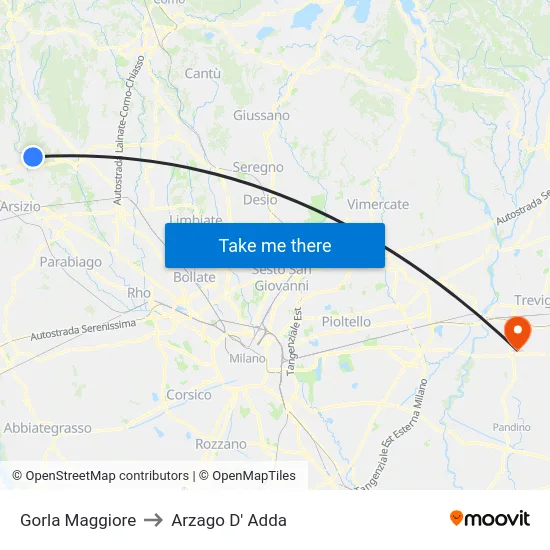 Gorla Maggiore to Arzago d'Adda map