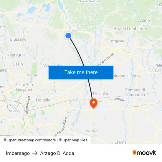 Imbersago to Arzago d'Adda map